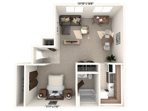 Floor plan for studio, 1 bath, 467 sqft
